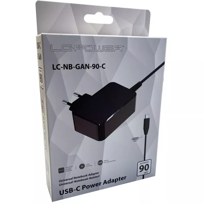 Vidinis įkroviklis LC-Power LC-NB-GAN-90-C nešiojamam kompiuteriui, juodas, AC 220-240V