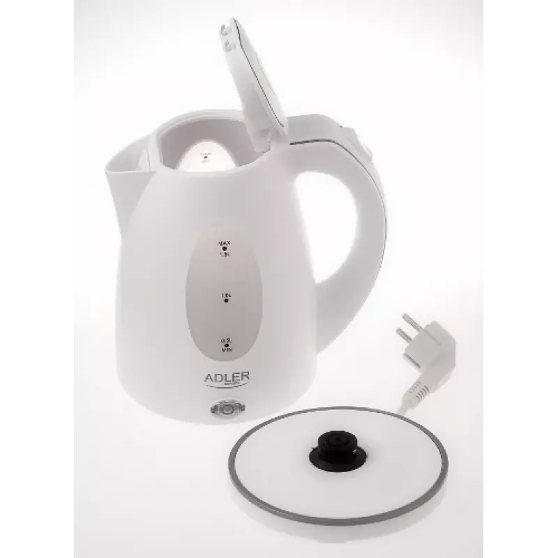 Adler | Virdulys | AD 1207 | Standartinis | 2000 W | 1,5 L | Plastikinis | 360° sukamas pagrindas | Baltas