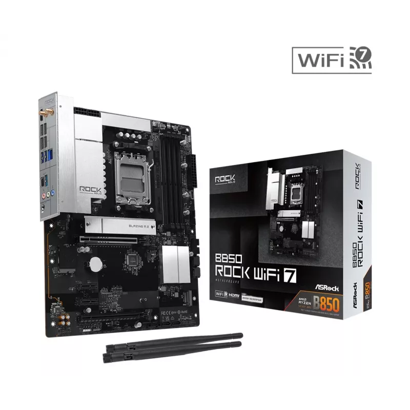 ASRock B850 Rock WiFi 7 pagrindinė plokštė, AMD Socket AM5, ATX, DDR5, Wi‑Fi 7