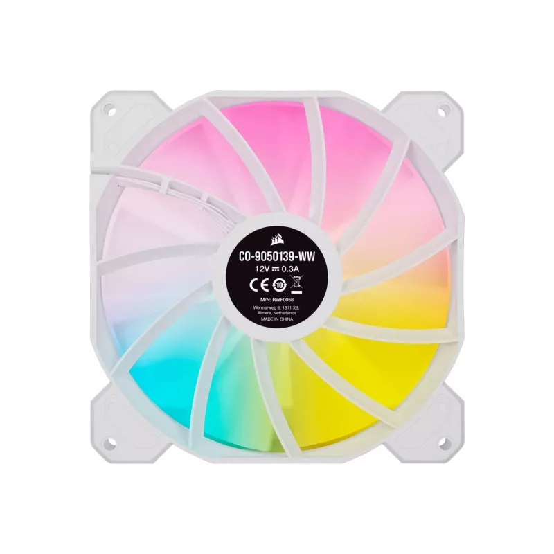 Corsair iCUE SP140 RGB ELITE 140 mm baltas ARGB Reverse Blade PWM korpuso ventiliatorius, 2 vnt. rinkinys