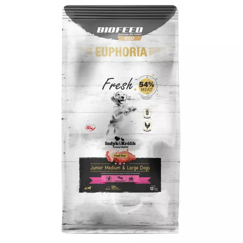 EUPHORIA Fresh Junior Medium & Large dogs Turkey with rabbit - sausas šunų maistas - 12kg
