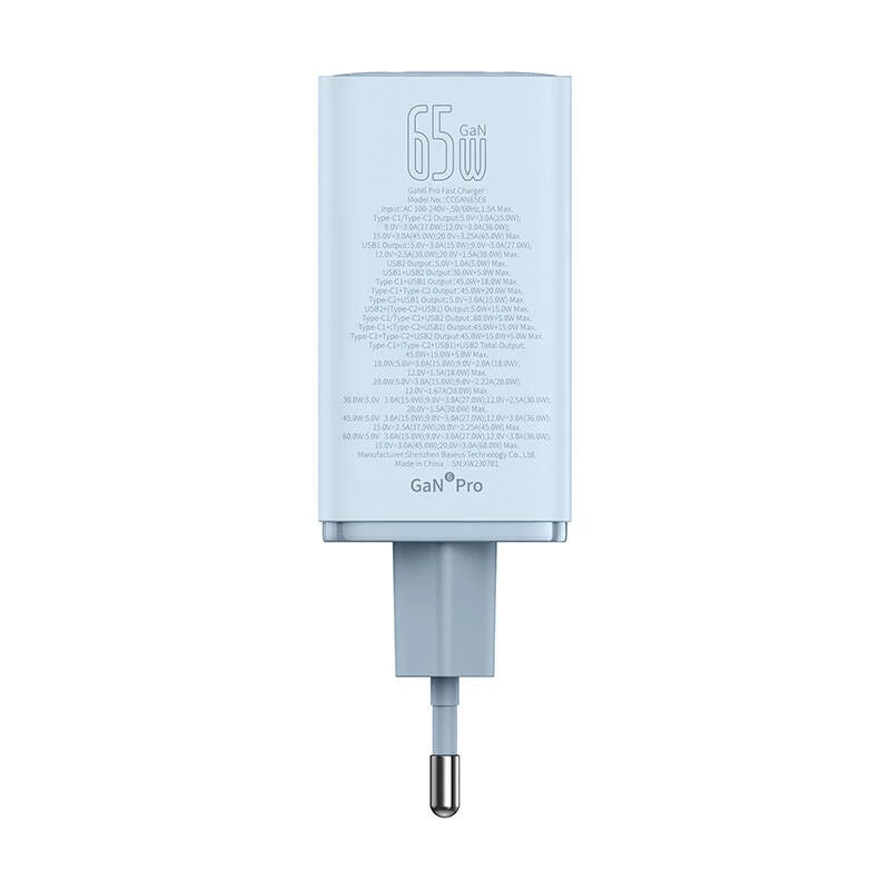 Baseus GAN6 Pro greitas įkroviklis, 2xUSB-C + 2xUSB, 65 W (mėlynas)