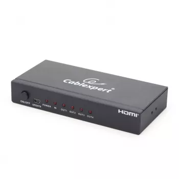 HDMI vaizdo skirstytuvas GEMBIRD DSP-4PH4-02 — 4 HDMI išėjimai, HDMI 1.4, 225 MHz, plieninis korpusas, 146×73×24 mm