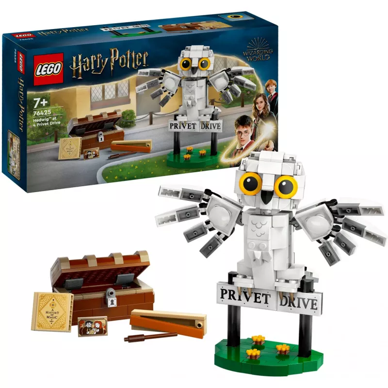 LEGO Harry Potter statomas Hedwiga Privet Drive modelis 76425 — 337 dalys, 100 mm aukštis, rekomenduojamas amžius 7+
