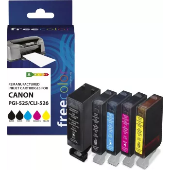 Freecolor kasetės rinkinys, skirtas Canon PGI-525XL juoda + CLI-526XL Juoda/Žydra/Geltona/Purpurinė