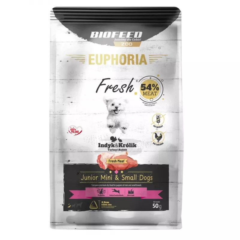 EUPHORIA Fresh Junior Turkey with rabbit XS/S - sausas šunų maistas - 50g