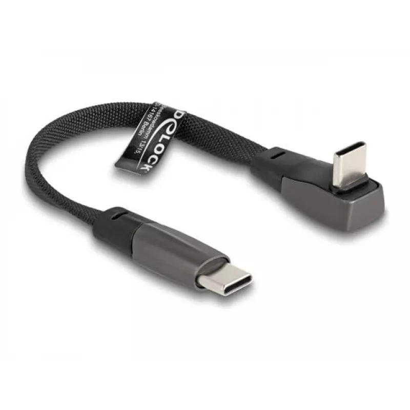 DeLOCK USB 2.0 plokščias juostinis laidas USB Type-C kištukas į USB Type-C kištuką, kampinis, PD 3.0, 60 W, 14 cm, juodas