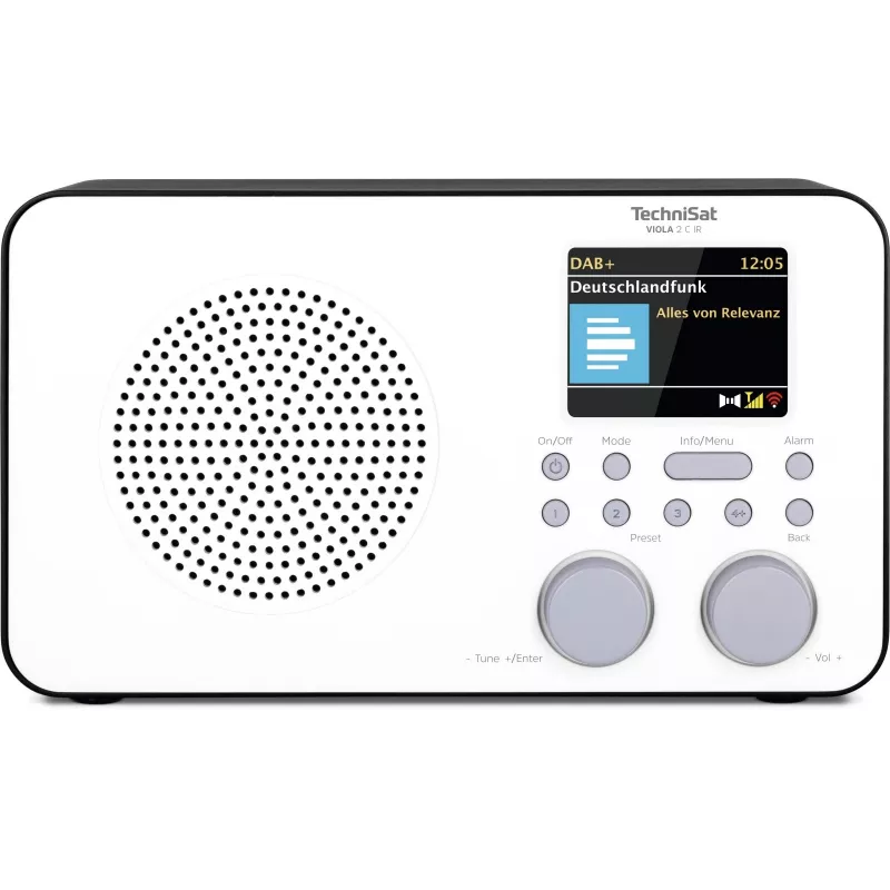 Internetinis radijas TECHNISAT VIOLA 2 C IR — Analoginis ir skaitmeninis imtuvas, DAB+/FM, Wi‑Fi, 3 W, 2,4 colio TFT, 3,5 mm, juoda/baltas