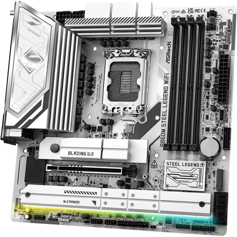 Motininė plokštė ASRock B860M Steel Legend WiFi — Intel B860, LGA 1851, micro‑ATX, DDR5, 4 DIMM, Wi‑Fi 6E, 2.5GbE