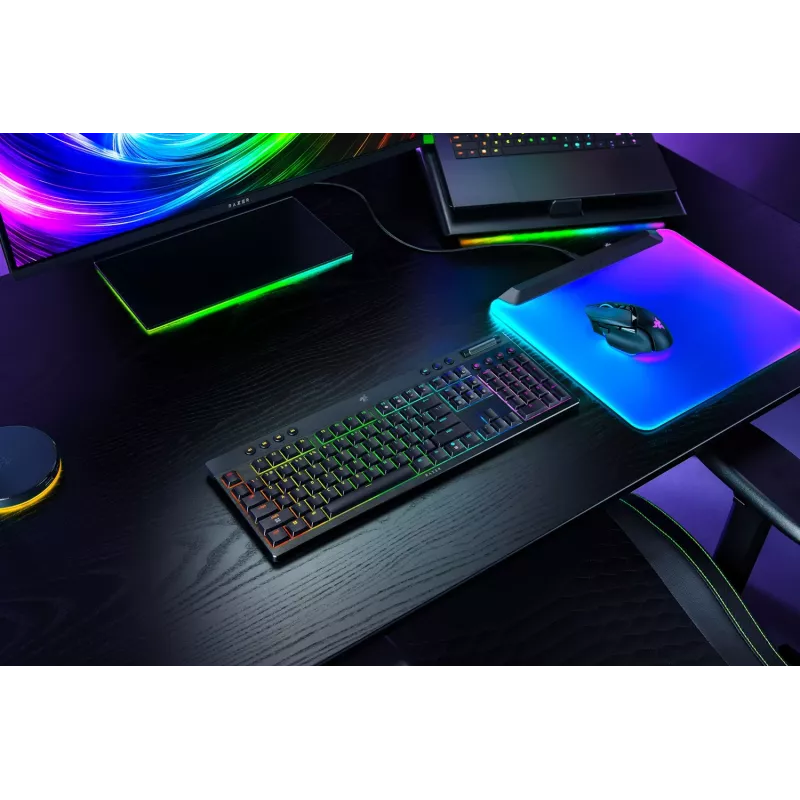 Razer JuodaWidow V4 Low-Profile HyperSpeed klaviatūra, žaidimams, USB, RF belaidė, Bluetooth, QWERTY US International, juoda