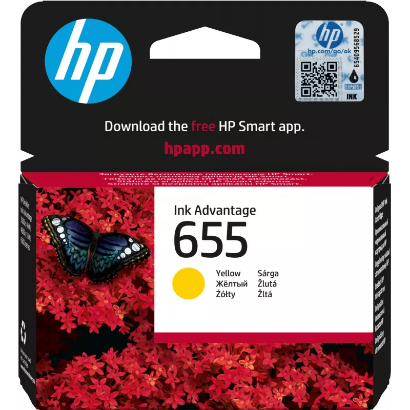 HP 655 Geltona Originali Ink Advantage kasetė, Geltona, 1 vnt., 600 puslapių
