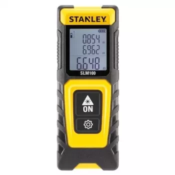 Atstumo matuoklis STANLEY SLM100 — lazerinis nuotolis 30 m, kompaktiškas rankinis matavimo prietaisas