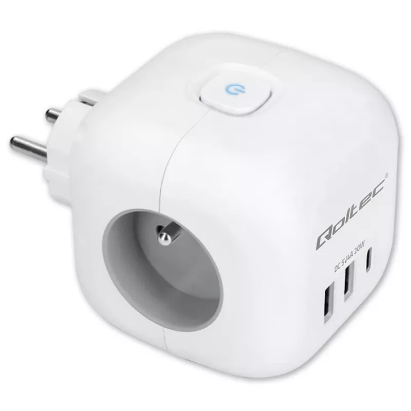 Maitinimo lizdų blokas QOLTEC 52548 su 3×AC lizdais ir USB prievadu
