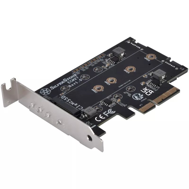 Silverstone SST-ECM27 M.2/SATA adapterio kortelė, PCIe 4.0, 1x M-Key, 2x SATA 6G - žemo profilio