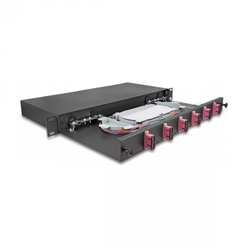Šviesolaidžio sujungimo dėžutė DeLOCK 67002 juodas metalas 482x220x44mm