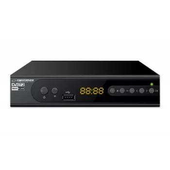 Televizoriaus priedėlis ESPERANZA EV106R kabelinis imtuvas DVB-T2 / DVB-C HEVC H.265, HDMI, USB, PVR, Dolby Digital, 174–790 MHz, juodas