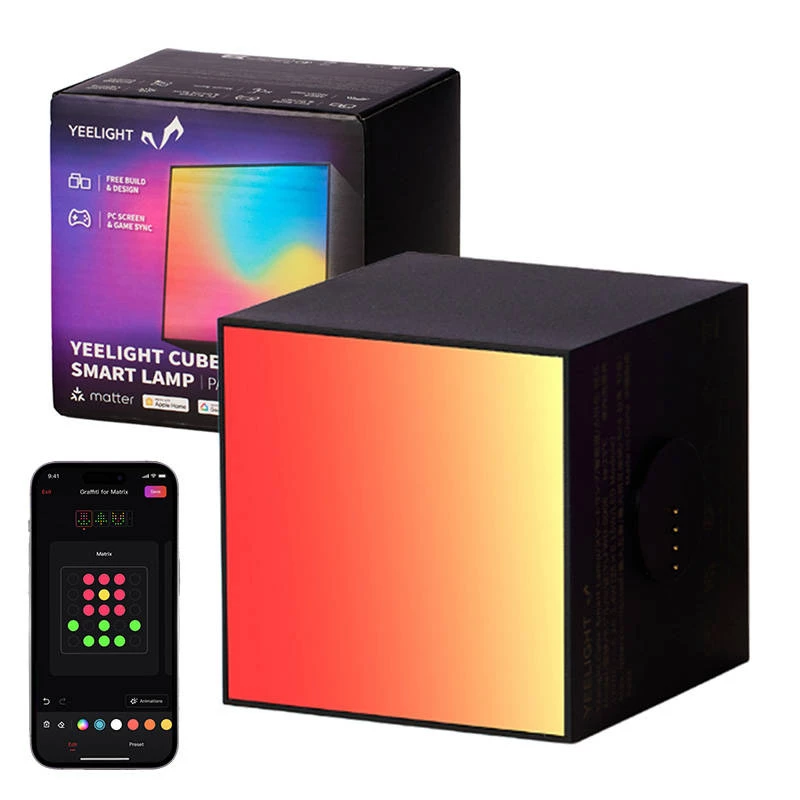 Išmanusis stalinis šviestuvas Yeelight Cube Juoda — Wi‑Fi/Bluetooth, įvairiaspalvis, 75×75×75 mm, 100–240V
