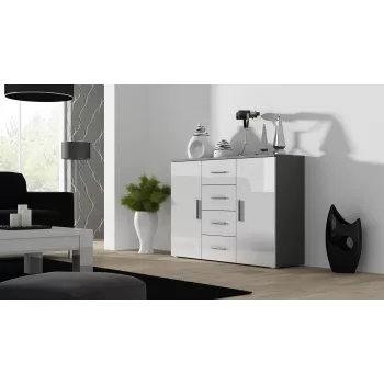 Bortelis Cama Meble UNI pilka/baltas blizgesys, 2 durys, 2 lentynos, 1320×380×920 mm