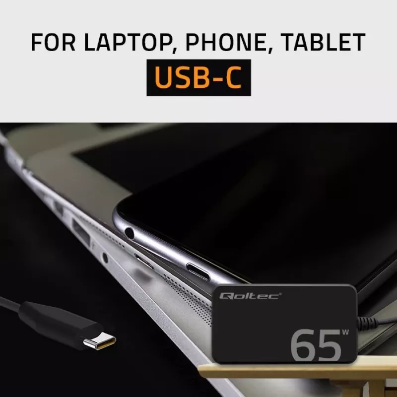 QOLTEC įkroviklis 65W GaN Super Fast plonas PD 5-20V 3.25A USB-C