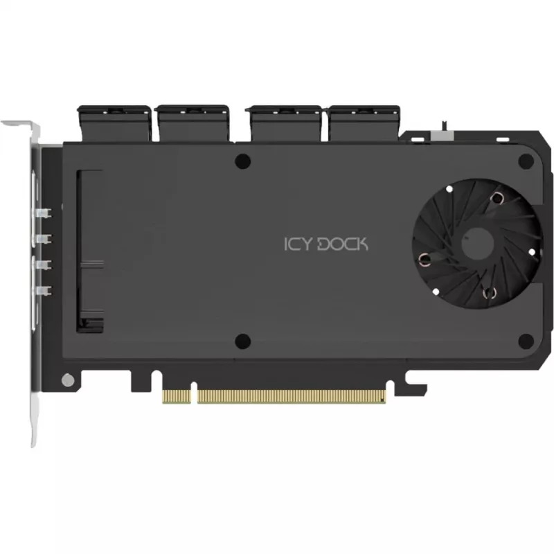 Mobilaus stovo adapterio kortelė icy dock MB204MP-1B — 4 × M.2 NVMe SSD karšto keitimo mobilus stovas
