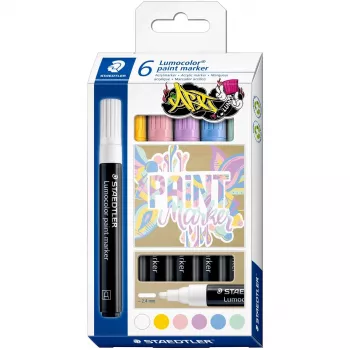Marker set Staedtler Lumocolor 6 pastel colors — acrylic ink, asortimentas of 6 pastel shades