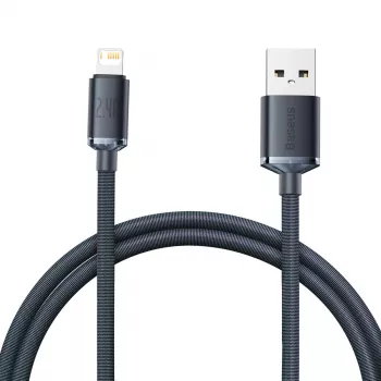 Baseus Crystal Shine laidas USB į Lightning, 2,4 A, 1,2 m (juodas)