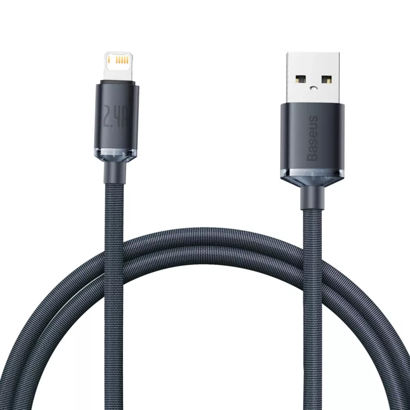 Baseus Crystal Shine laidas USB į Lightning, 2,4 A, 1,2 m (juodas)
