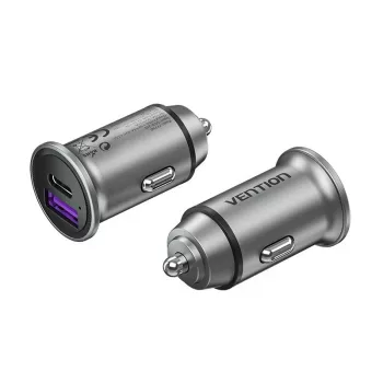 Vention dviejų prievadų USB A+A(30+30) automobilinis įkroviklis, pilkas, mini stiliaus, aliuminio lydinio tipas