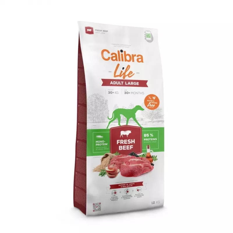 Sausas šunų maistas Calibra Life Adult Large Fresh Beef 12 kg – suaugusių stambių veislių šunims, 25-45 kg, 25% baltymų, 14% riebalų