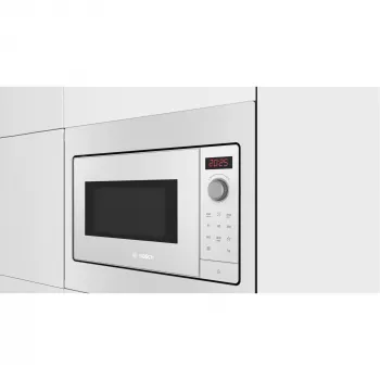 Įmontuojama solo mikrobangų krosnelė Bosch BFL523MW3, 800 W, 20 L, balta, liečiamas ir sukamas valdymas