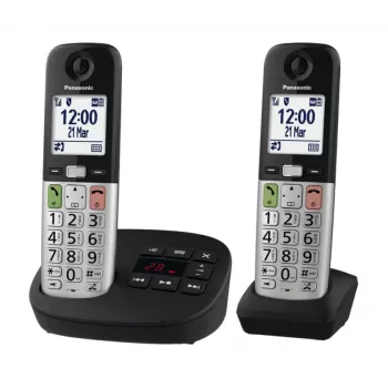 DECT telefonas Panasonic KX-TGU432 — belaidis 2 rageliams rinkinys, skambinančiojo ID, 2,1 colio ekranas, juoda/sidabrinė
