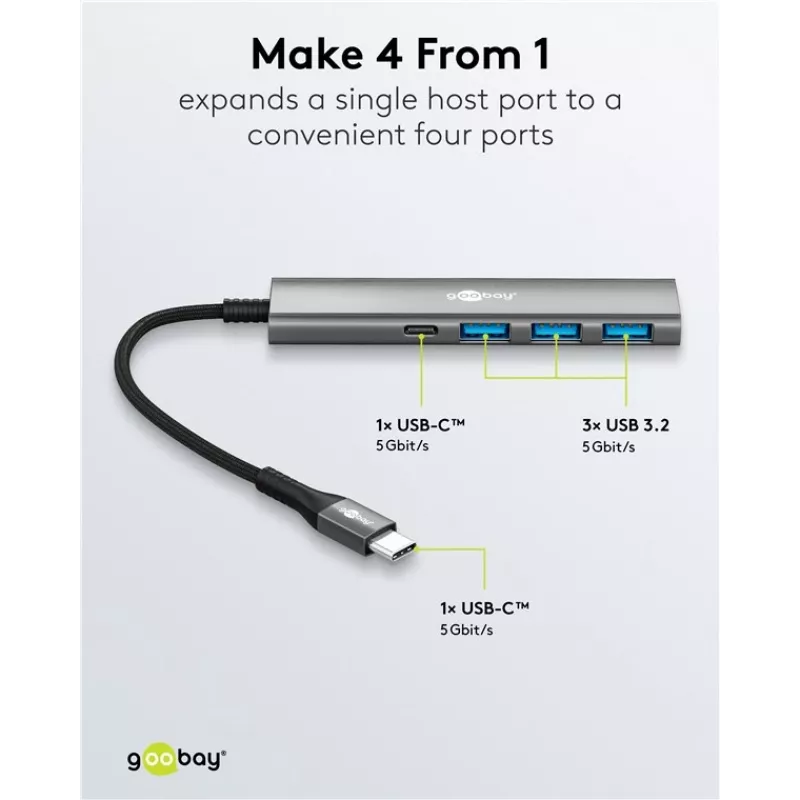 Goobay Slim 4-Port USB-Hub USB-C / USB-A 5 Gbit/s - Plug> 1x (76562)