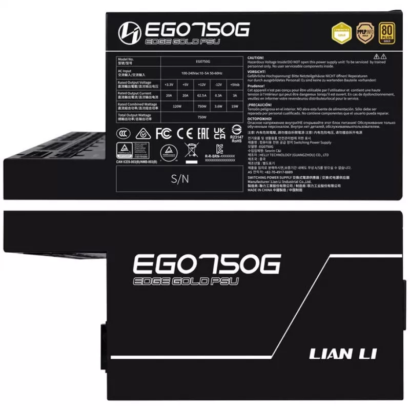 Maitinimo blokas LIAN LI EDGE GOLD 750 — 750W, 80 PLUS Gold, aktyvus PFC