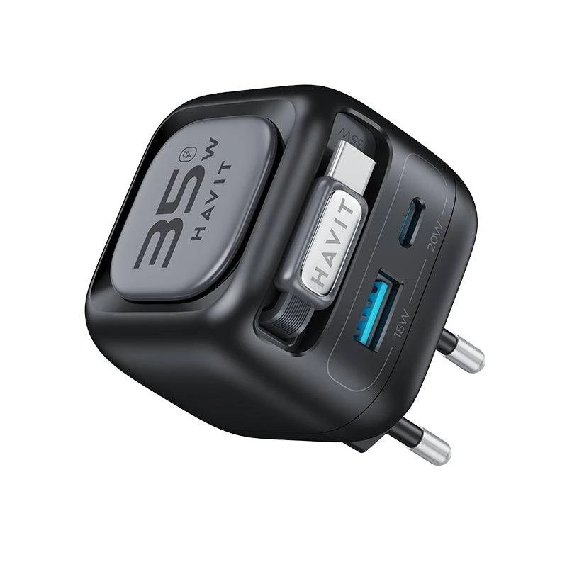 GaN kelioninis įkroviklis Havit UC250 A-EU 20V 1xUSB-C 0,7 m juodas