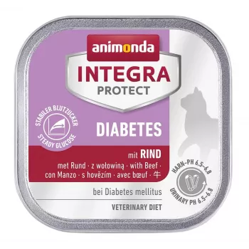 Šlapias kačių maistas animonda Integra Protect Diabetes 100 g — jautiena, suaugusioms, gliukozės reguliavimas, be grūdų ir cukraus