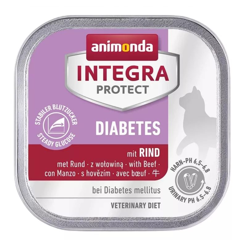 Šlapias kačių maistas animonda Integra Protect Diabetes 100 g — jautiena, suaugusioms, gliukozės reguliavimas, be grūdų ir cukraus