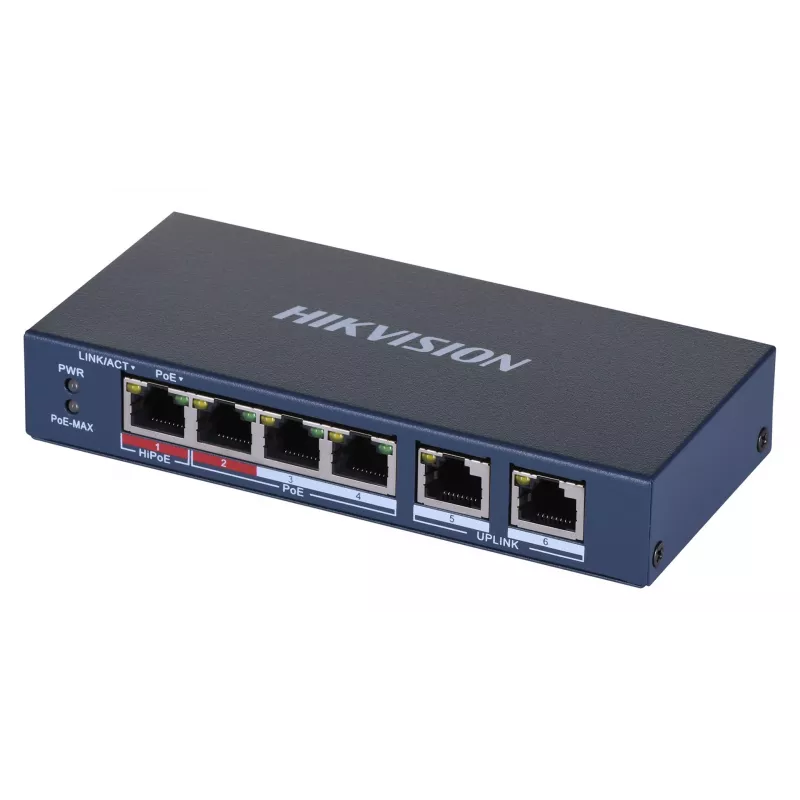 Hikvision DS-3E0106HP-E Network Links Unmanaged Fast Ethernet (10/100) PoE Support mėlynas