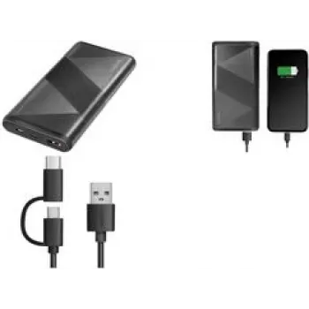 Logilink - Powerbank - 2-in-1 laidas - 10000 mAh - 18 W - 3 A - PD 2.0, QC 3.0 - 2 išvesties prievadai (USB Type A, 24 pin USB-C) - ant laido: USB Type A / USB-C - Juoda (PA0275)