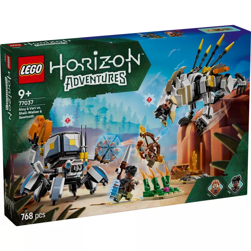 LEGO rinkinys Horizon Adventures 77037 – Aloy ir Varl prieš Shell-Walker ir Sawtooth, 768 detalės, 2 minifigūrėlės