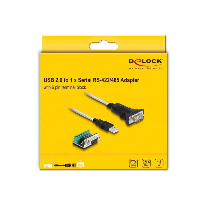DeLOCK 63465 Serial kabelis Juoda Transparent 1.8m USB Type-A DB-9