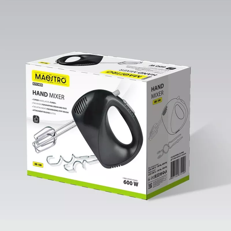 Rankinis plakiklis Maestro MR-500, juodas — rankinis virtuvinis plakiklis, modelis MR-500