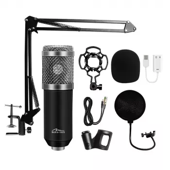 PC mikrofonas MEDIA-TECH MT397S — laidinis, XLR įvestis, 20–20000 Hz, 150 Ω, -32 dB, 2,4 m laidas, stalinis stovas, juodas