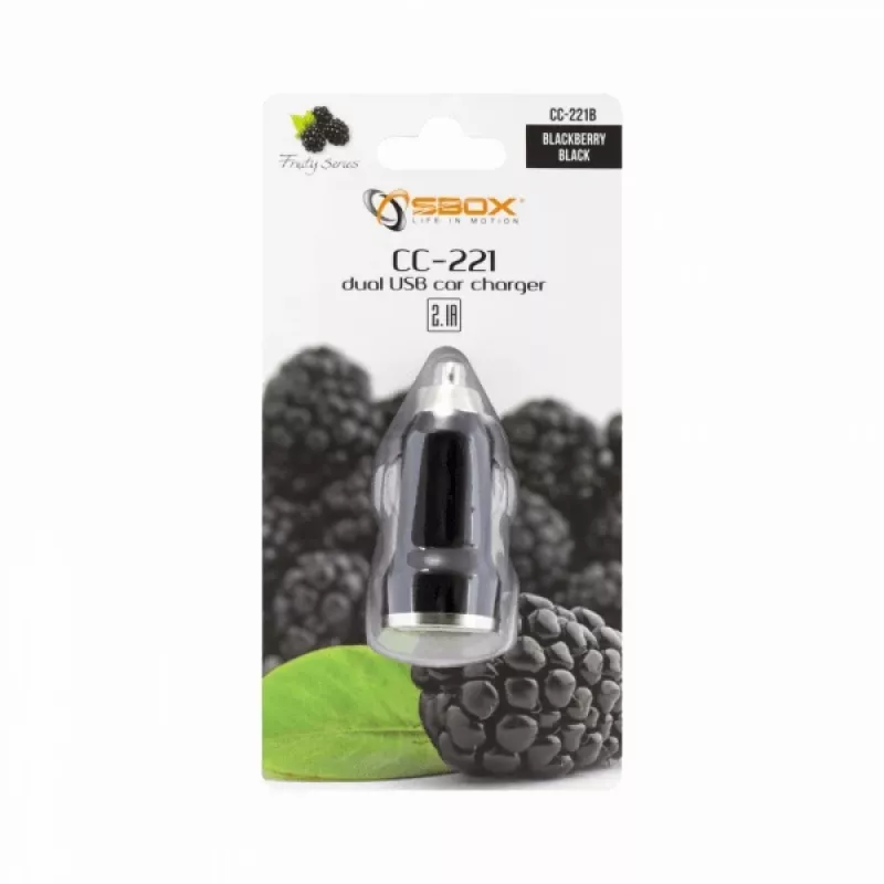 Sbox CC-221B dvigubas USB automobilinis įkroviklis CC-221B gervuogių juodas