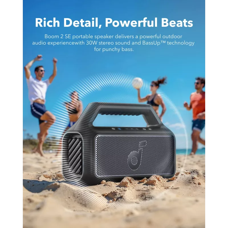 Stereo nešiojama kolonėlė Anker Soundcore Boom 2 SE — 2.0 kanalai, 30 W RMS, belaidė, juoda