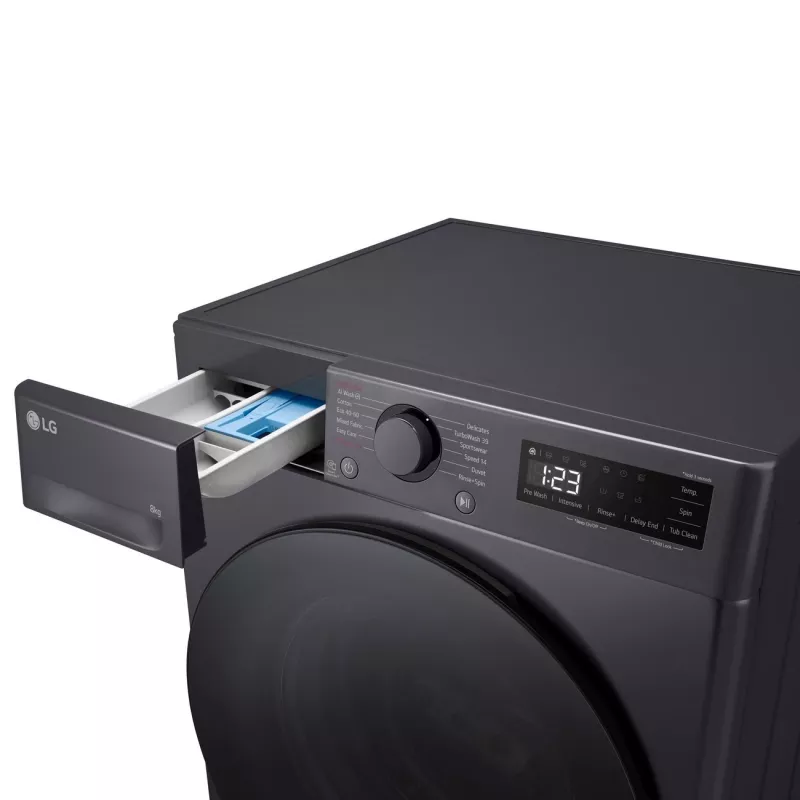 Skalbimo mašina LG F2WR508S2M — priekinio įkrovimo, 8 kg, 1200 aps./min, A efektyvumo, 60×48 cm, LED, vidutiniškai juoda