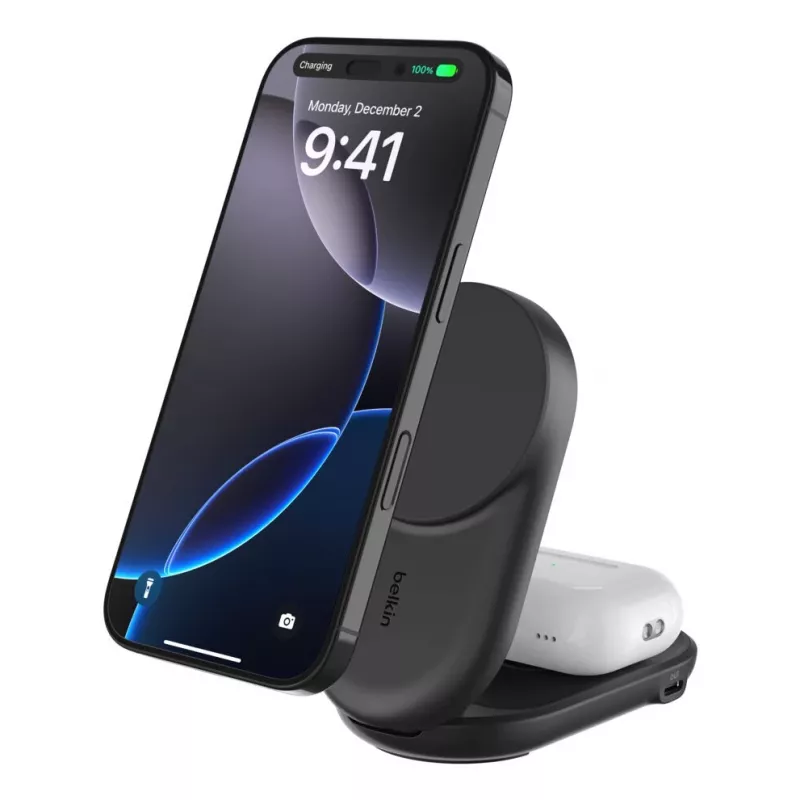 Vidinis įkroviklis Belkin UltraCharge 25w Qi2 2in1 Magnetic USB-C Juoda Round