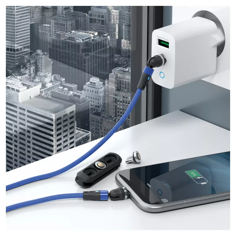 USB laidas RealPower MagneticCharge2 1m mėlynas greitas įkrovimas duomenų perdavimas