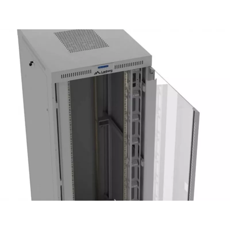 Serverių spinta LANBERG FF01-8047-12SL 47U 800x1000 mm pilka su priekinėmis ir galinėmis stiklinėmis durelėmis bei vieta LCD skydeliui