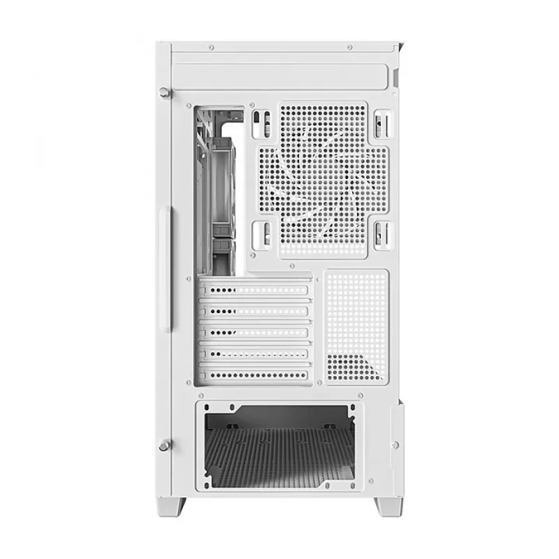 PC Midi Tower korpusas DeepCool CG380 3F WH — Baltas, 235×437×451 mm, palaiko 2,5 colio/3,5 colio, maitinimo blokas apačioje, 3x 120 mm ventiliatoriai sumontuoti