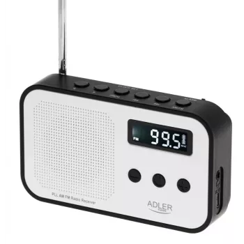 Nešiojamasis skaitmeninis radijas Adler AD 1907 — AM/FM, skaitmeninis imtuvas, žadintuvas, USB-C, 600 mAh baterija, LCD, 20 išsaugotų stočių, teleskopinė antena